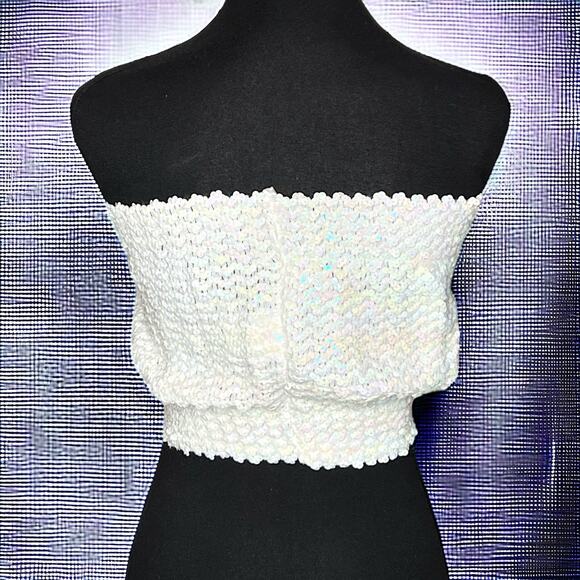 Y2K Teammates NY Vintage White Sequin Cybercore Festival Tube Top NWT Medium - Picture 4 of 7